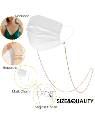 Cadena para Gafas 5PCS Nogeqi, Ajustable, Oro Rosa, Plata, Negro