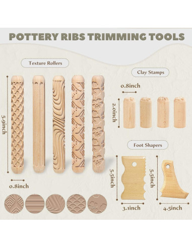 Kit de herramientas de cerámica 11 piezas Krbnk - Rodillos, sellos y formadores