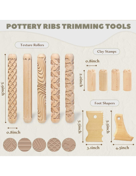 Kit de herramientas de cerámica 11 piezas Krbnk - Rodillos, sellos y formadores