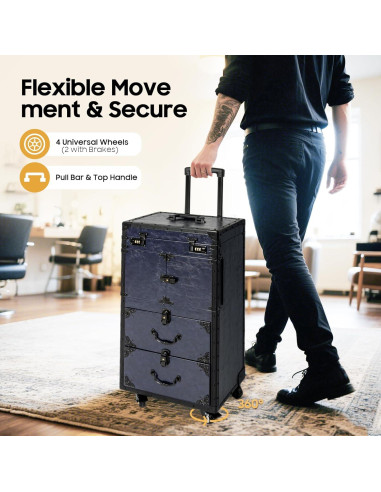 Estuche de Maquillaje Rodante Blisiour con Cerradura 82cm Azul