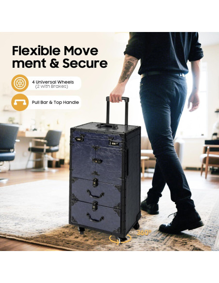 Estuche de Maquillaje Rodante Blisiour con Cerradura 82cm Azul