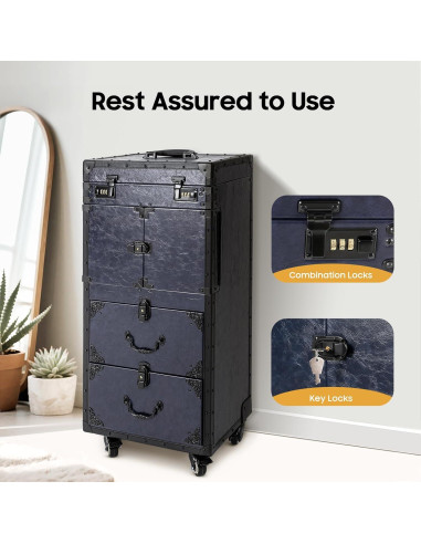 Estuche de Maquillaje Rodante Blisiour con Cerradura 82cm Azul