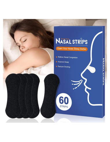 Tiras Nasales Ventro Vykor para Ronquidos - 60 Unidades, Negro