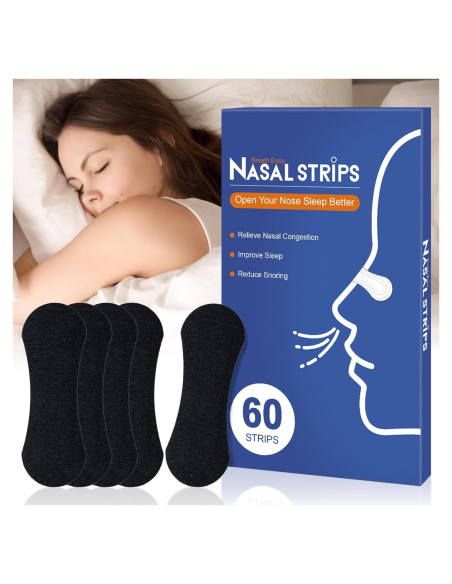 Tiras Nasales Ventro Vykor para Ronquidos - 60 Unidades, Negro