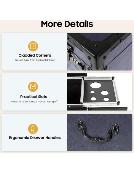 Estuche de Maquillaje Rodante Blisiour con Cerradura 82cm Azul