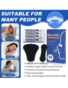 Tiras Nasales Ventro Vykor para Ronquidos - 60 Unidades, Negro 2