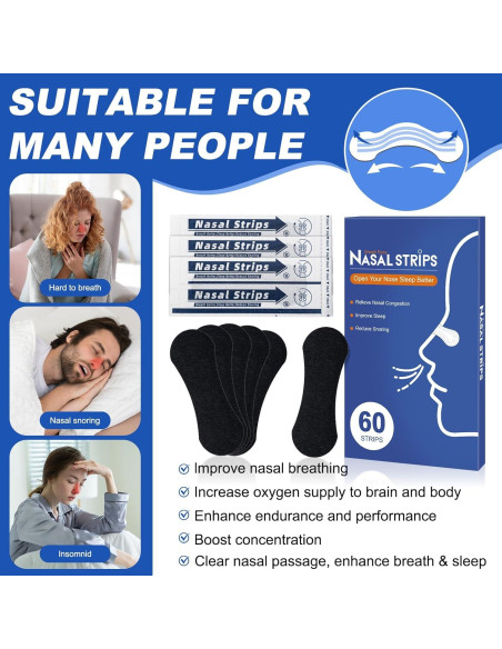 Tiras Nasales Ventro Vykor para Ronquidos - 60 Unidades, Negro