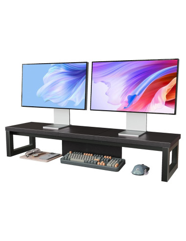 Soporte Doble para Monitor HEWORLIF de Madera y Acero Negro
