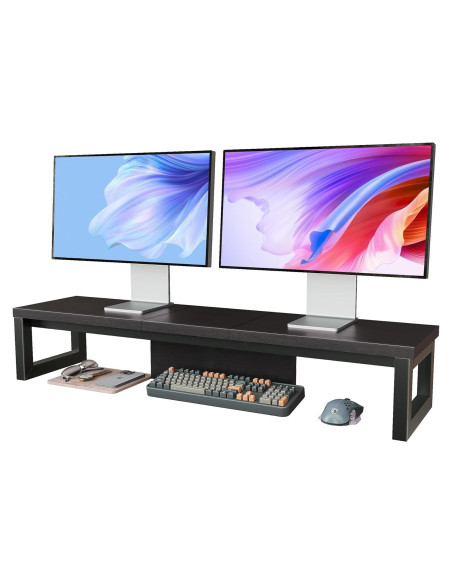 Soporte Doble para Monitor HEWORLIF de Madera y Acero Negro