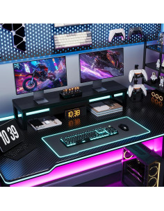 Soporte Doble para Monitor HEWORLIF de Madera y Acero Negro 2