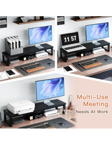 Soporte Doble para Monitor HEWORLIF de Madera y Acero Negro