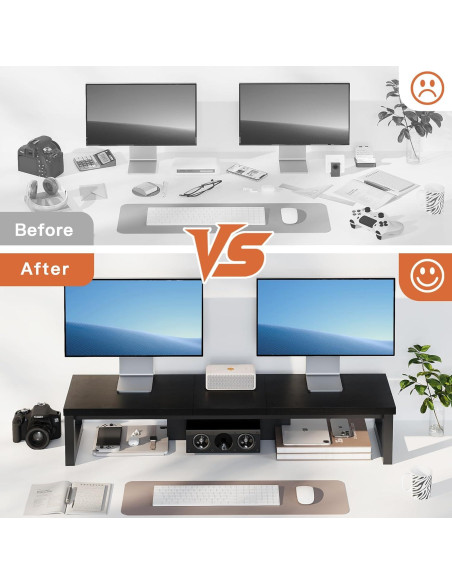Soporte Doble para Monitor HEWORLIF de Madera y Acero Negro