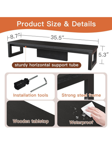 Soporte Doble para Monitor HEWORLIF de Madera y Acero Negro