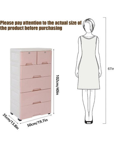 Cajonera de Plástico Gdrasuya10 con 6 Cajones Rosa 101.6 cm