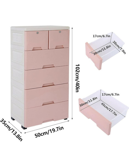 Cajonera de Plástico Gdrasuya10 con 6 Cajones Rosa 101.6 cm