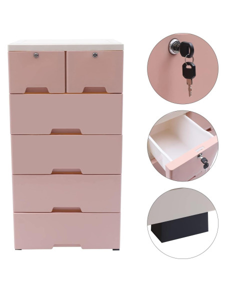 Cajonera de Plástico Gdrasuya10 con 6 Cajones Rosa 101.6 cm