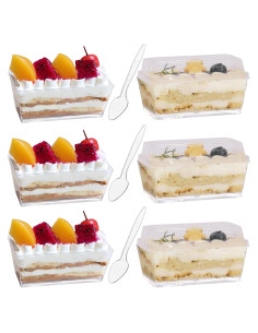 Vasos de Postre Rectangulares Wnqou 140ml 50 Pcs con Tapas y Cucharas