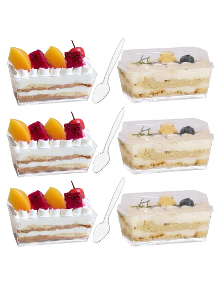 Vasos de Postre Rectangulares Wnqou 140ml 50 Pcs con Tapas y Cucharas