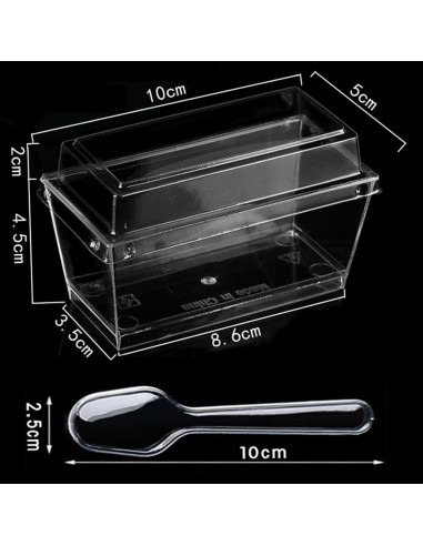 Vasos de Postre Rectangulares Wnqou 140ml 50 Pcs con Tapas y Cucharas