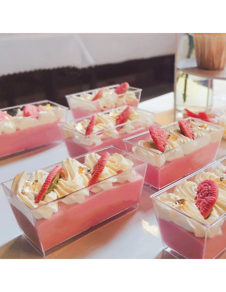 Vasos de Postre Rectangulares Wnqou 140ml 50 Pcs con Tapas y Cucharas