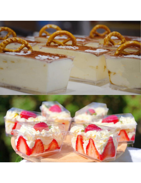 Vasos de Postre Rectangulares Wnqou 140ml 50 Pcs con Tapas y Cucharas