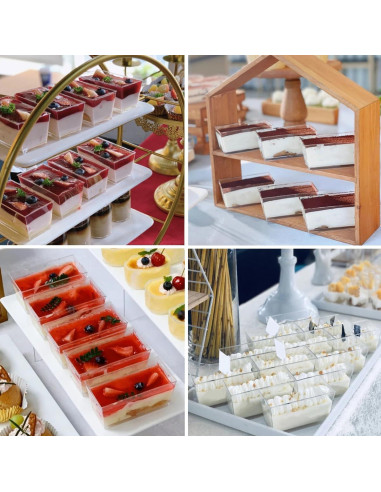 Vasos de Postre Rectangulares Wnqou 140ml 50 Pcs con Tapas y Cucharas