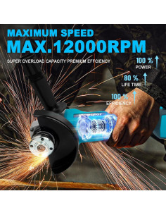 Amoladora Angular Inalámbrica Rueqior 18V 12000 RPM Sin Batería 2