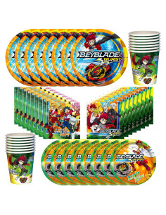 Set de Fiesta BEYBLADE BURST para 16 Invitados - Platos, Vasos y Servilletas