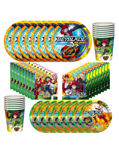 Set de Fiesta BEYBLADE BURST para 16 Invitados - Platos, Vasos y Servilletas