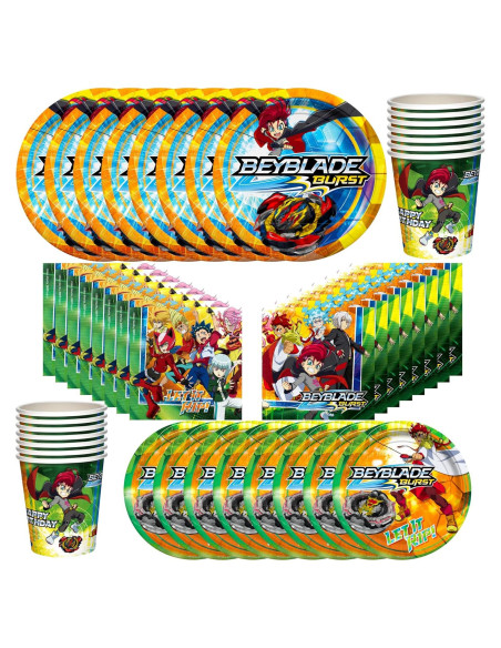Set de Fiesta BEYBLADE BURST para 16 Invitados - Platos, Vasos y Servilletas