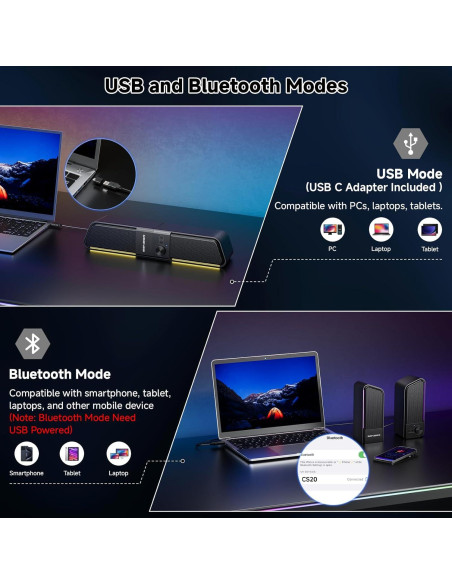 Altavoces Bluetooth SENZER CS20 2 en 1 con Luz RGB