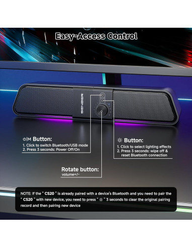 Altavoces Bluetooth SENZER CS20 2 en 1 con Luz RGB