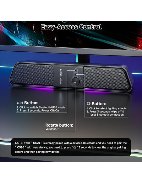 Altavoces Bluetooth SENZER CS20 2 en 1 con Luz RGB