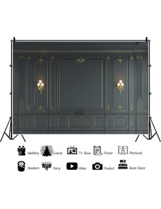 Fondo de Fotografía Vinilo Haoyiyi 180x120cm Barroco Negro 2