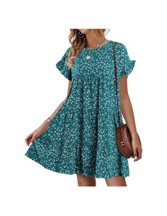 Vestido Mini Casual Boho Imysty Verde Floral para Mujeres