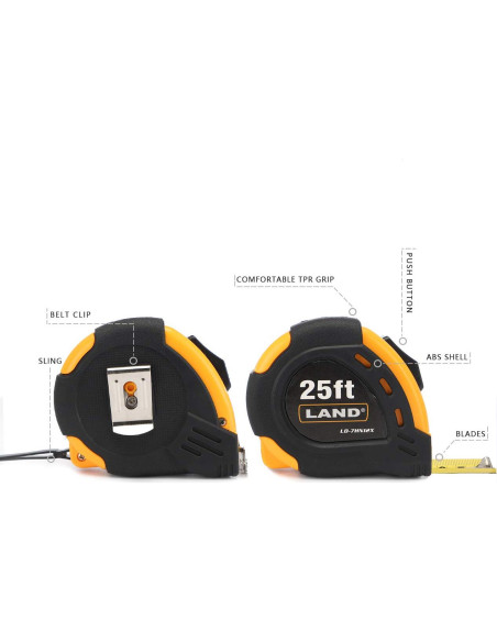 Cinta Métrica Retráctil LAND 7.6m Auto-Bloqueo con Gancho Magnético