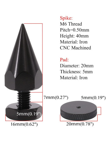Puntas de Altavoz Flushbay M6 Negras Ajustables 4 Piezas