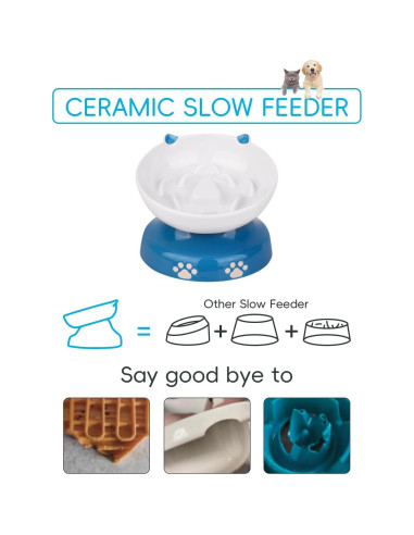 Cuenco Cerámico Elevado para Gatos Y YHY Azul 12.7cm