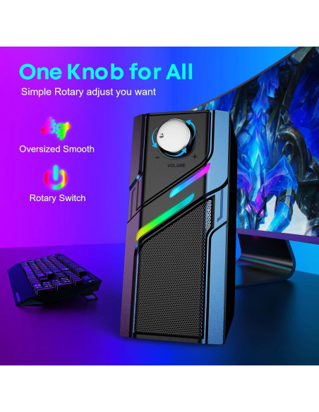 Altavoces LENRUE E66 para PC, sonido potente, USB y AUX