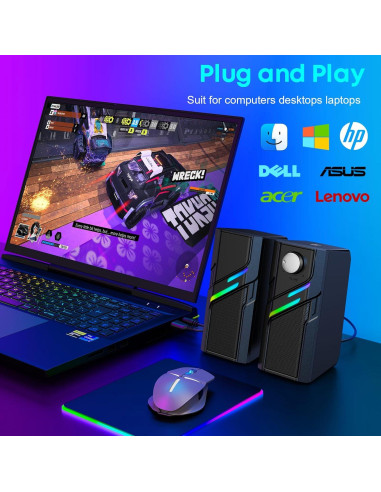 Altavoces LENRUE E66 para PC, sonido potente, USB y AUX