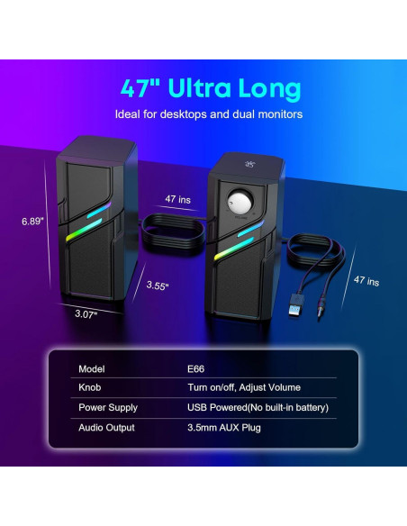 Altavoces LENRUE E66 para PC, sonido potente, USB y AUX