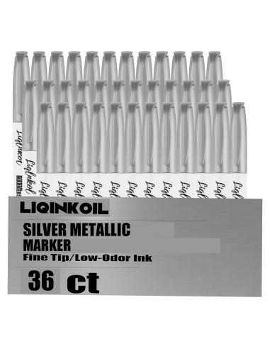 Marcadores Metálicos Plateados LiqInkol - Paquete de 36, Punta Fina 2mm