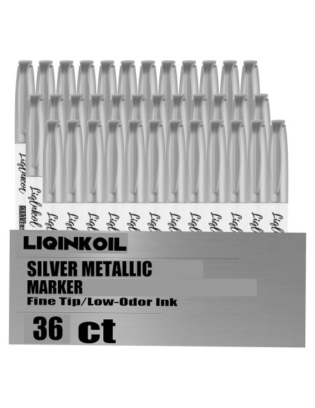 Marcadores Metálicos Plateados LiqInkol - Paquete de 36, Punta Fina 2mm