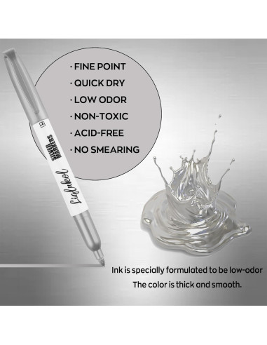 Marcadores Metálicos Plateados LiqInkol - Paquete de 36, Punta Fina 2mm