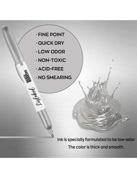 Marcadores Metálicos Plateados LiqInkol - Paquete de 36, Punta Fina 2mm