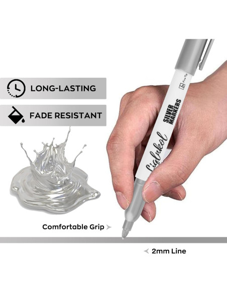 Marcadores Metálicos Plateados LiqInkol - Paquete de 36, Punta Fina 2mm