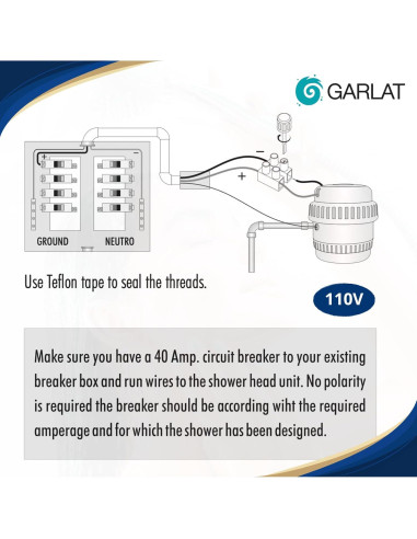 Ducha Eléctrica GARLAT LT20 110V con Ducha de Mano Mini