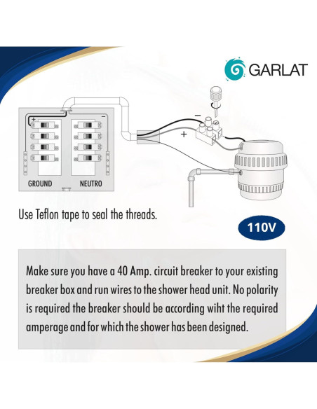 Ducha Eléctrica GARLAT LT20 110V con Ducha de Mano Mini