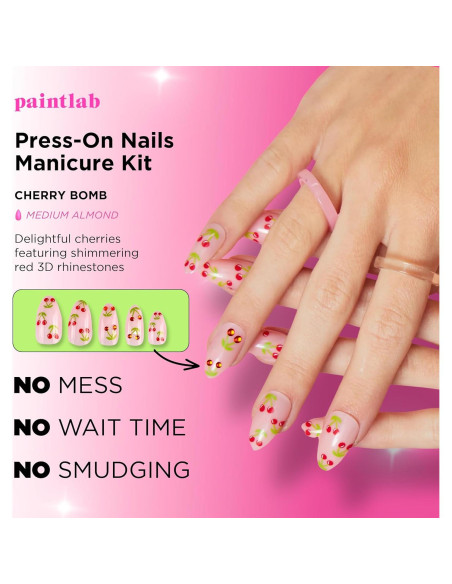 Kit de Manicura Uñas Postizas PaintLab Cherry Bomb 24 Piezas