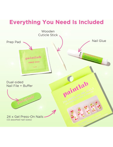 Kit de Manicura Uñas Postizas PaintLab Cherry Bomb 24 Piezas
